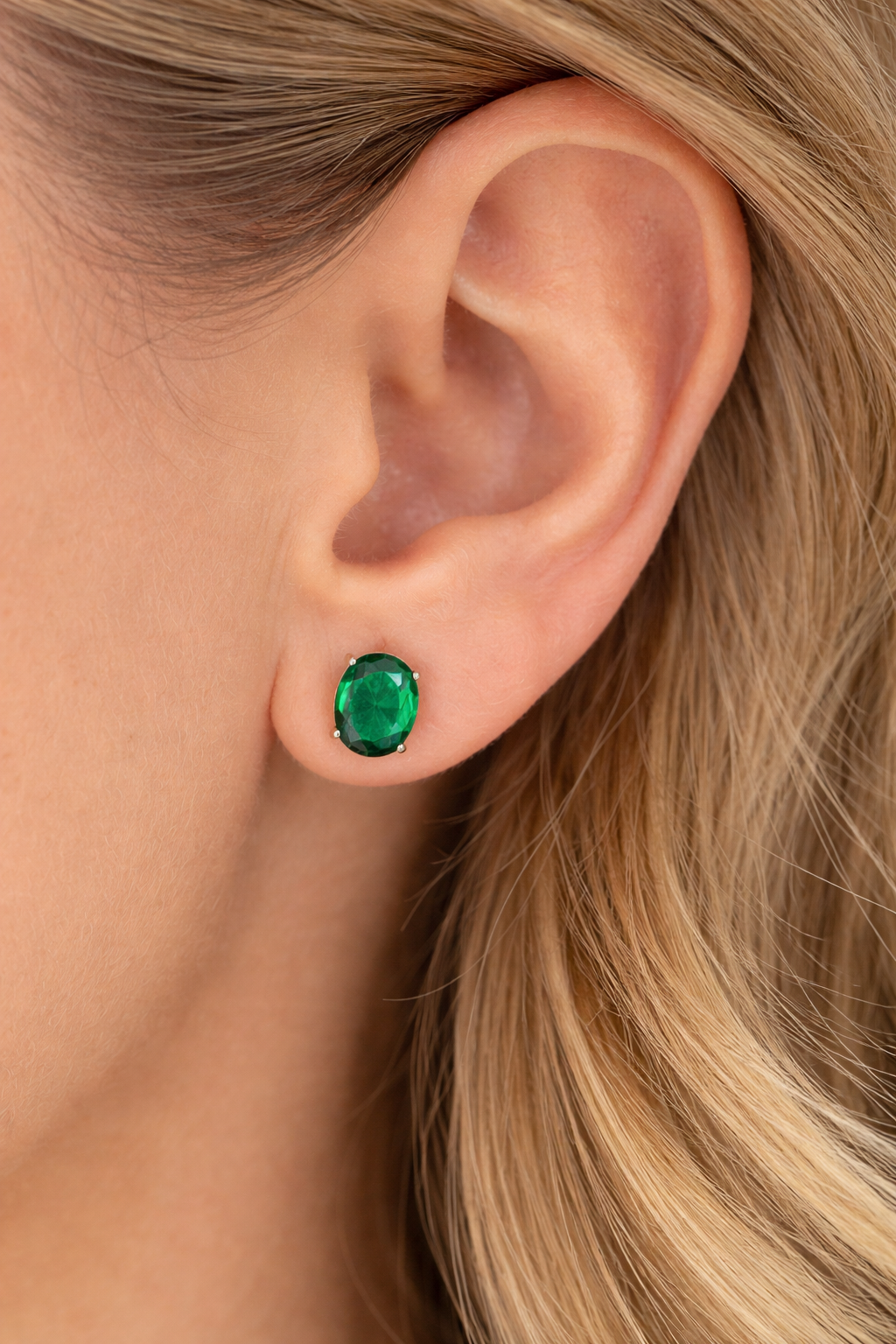 Oval CZ Studs in Green