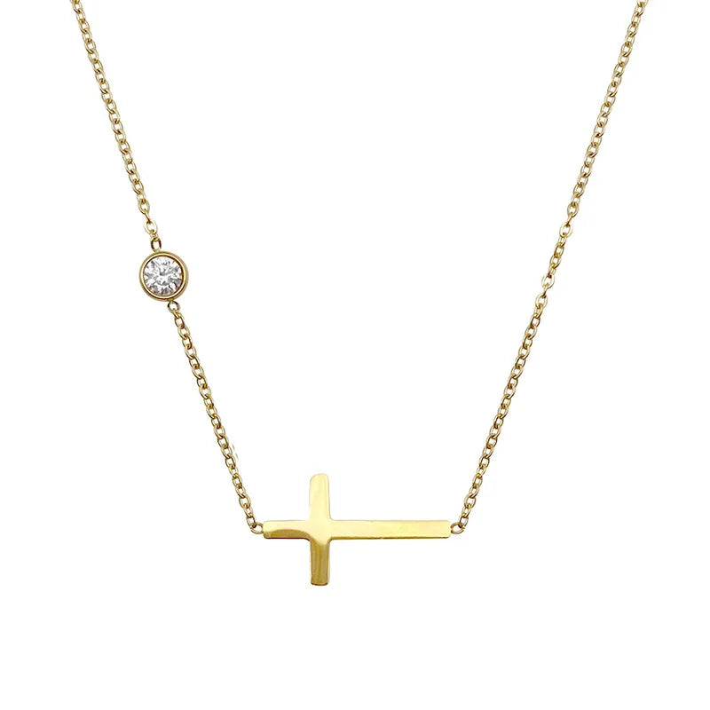 Cross Necklace w CZ Stone