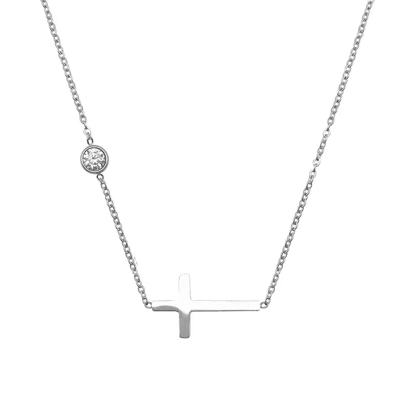 Cross Necklace w CZ Stone