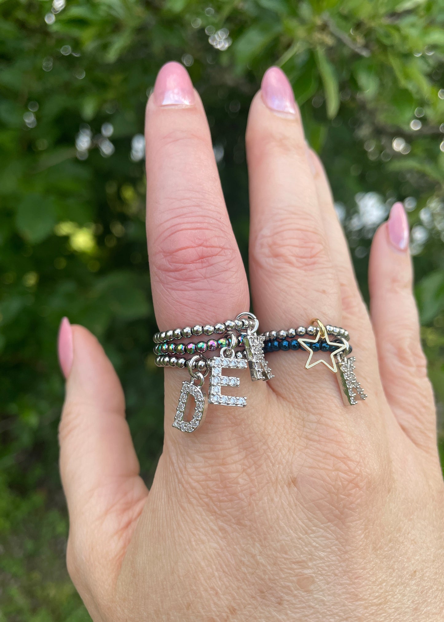 Initial Stretch Bead Ring in Silver | Pre-Order