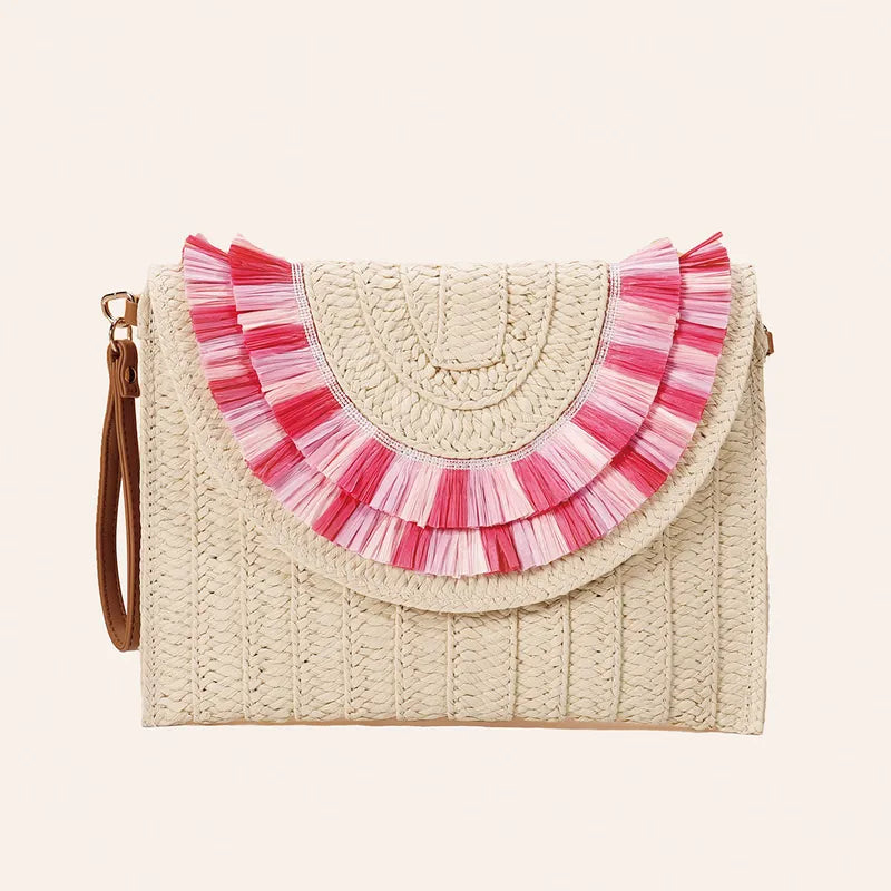Raffia Fold Over Clutch