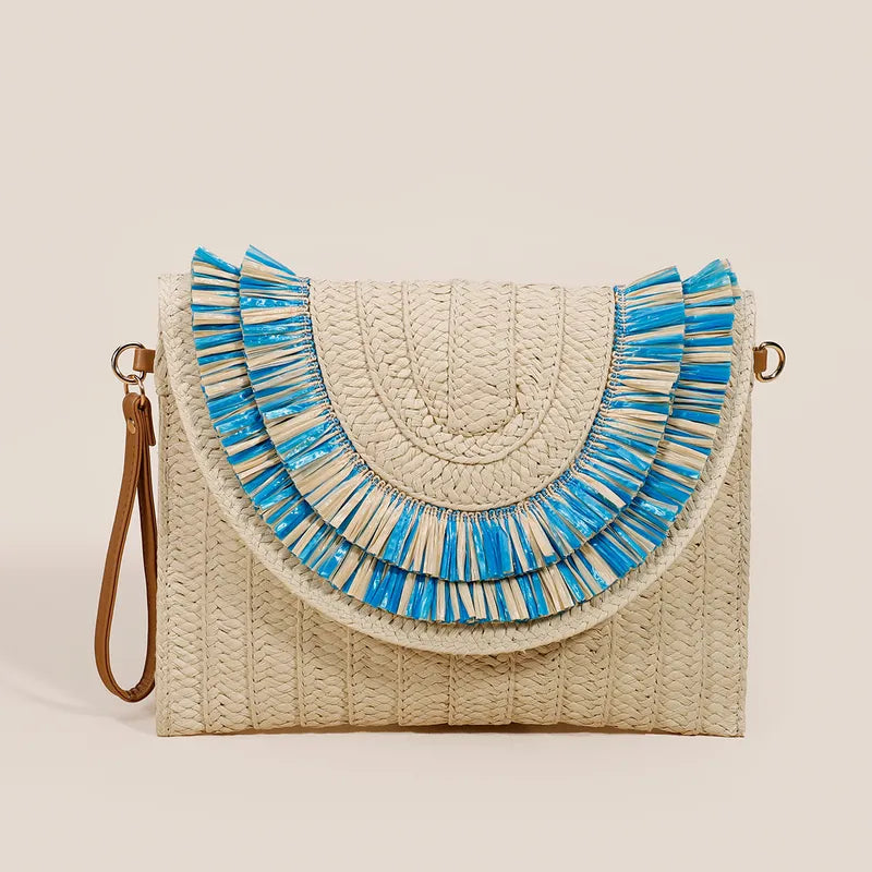 Raffia Fold Over Clutch