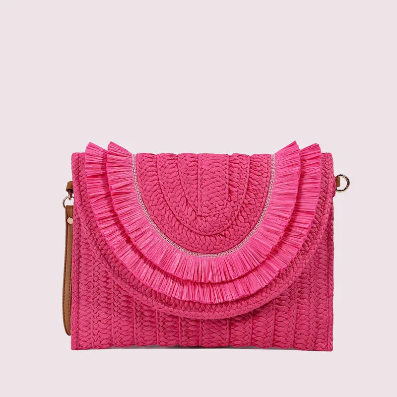 Raffia Fold Over Clutch