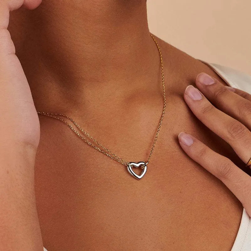Elizabeth Double Chain Heart Necklace