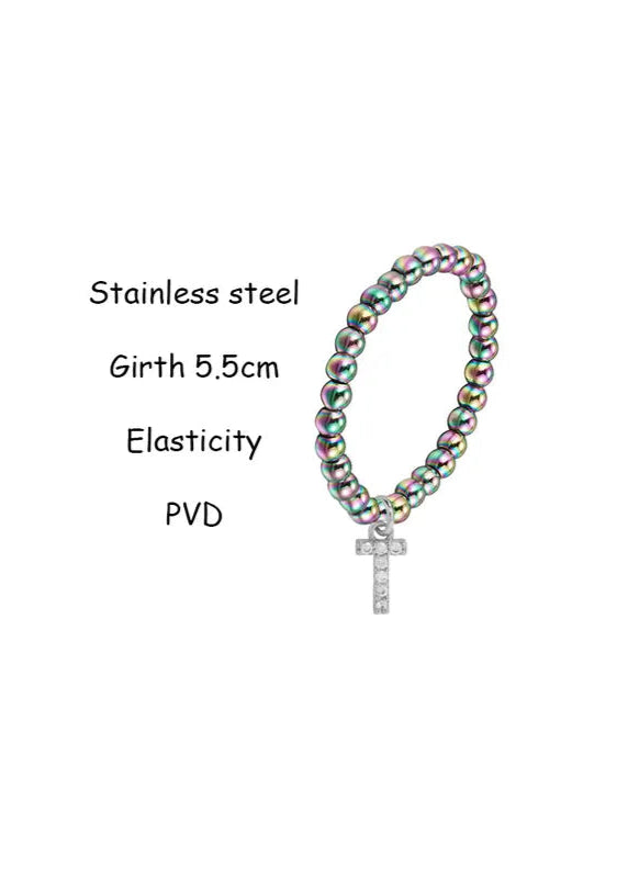 Initial Stretch Bead Ring in Rainbow Steel | Pre-Order