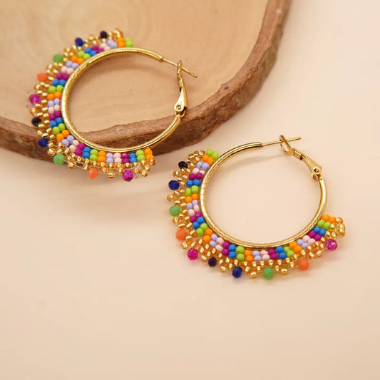 Portia Colorful Beaded Hoops