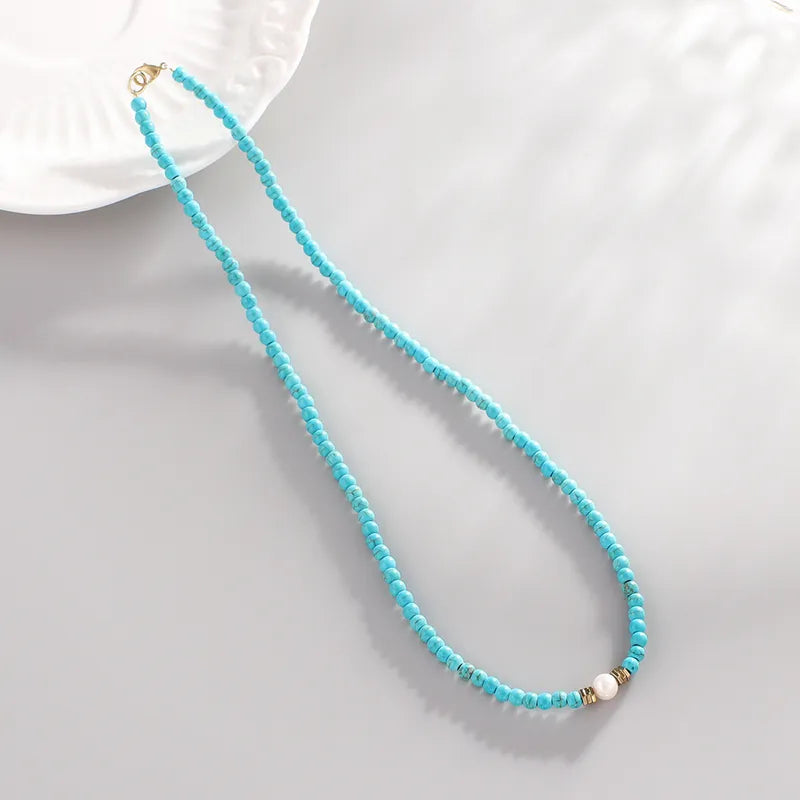 Turquoise & Pearl Beaded Necklace (Pre-Order)