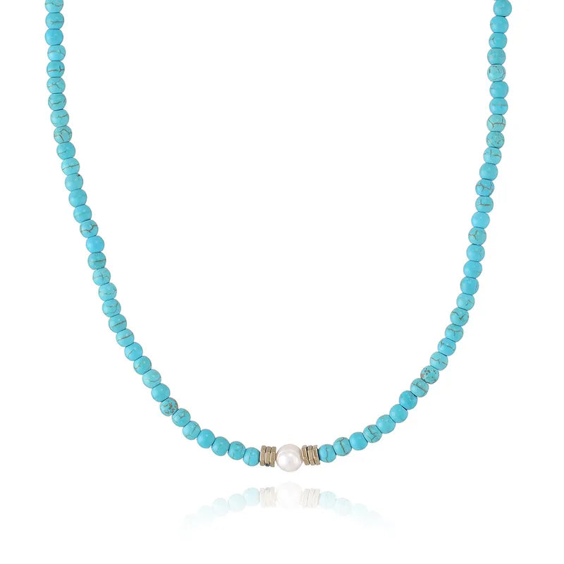 Turquoise & Pearl Beaded Necklace (Pre-Order)