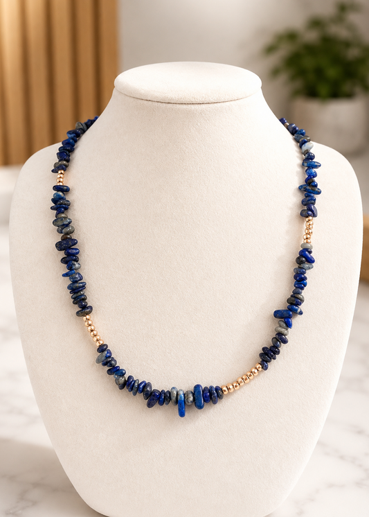 Abigail hand beaded natural stone necklace with brass accents by VEITA