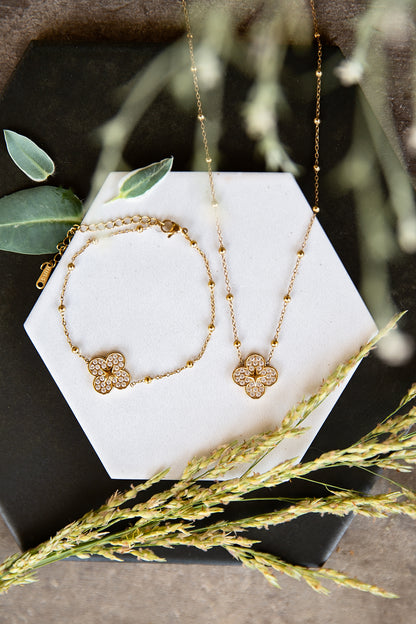 VEITA Jewelry Alchemy Collection Fall 2026 featuring layered gold jewelry from the seasonal launch with Clover Necklace and Bracelet 