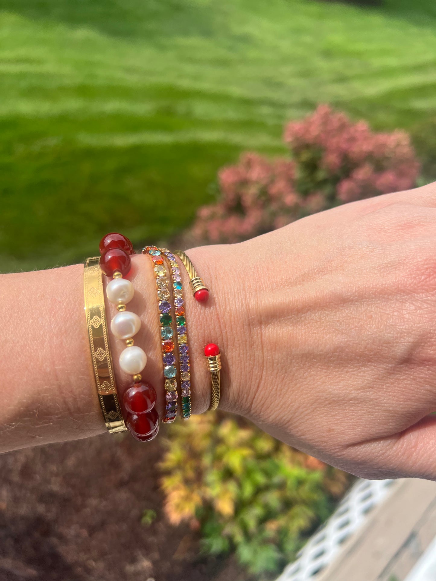 VEITA Jewelry Celeste Stretch Bracelet in Multi styled in a colorful layered bracelet stack