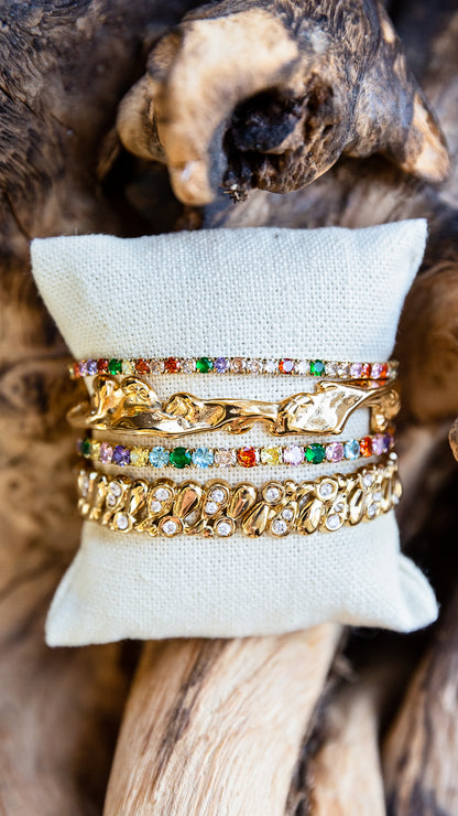 VEITA Jewelry Celeste Stretch Bracelet in Multi layered in a colorful gold bracelet stack