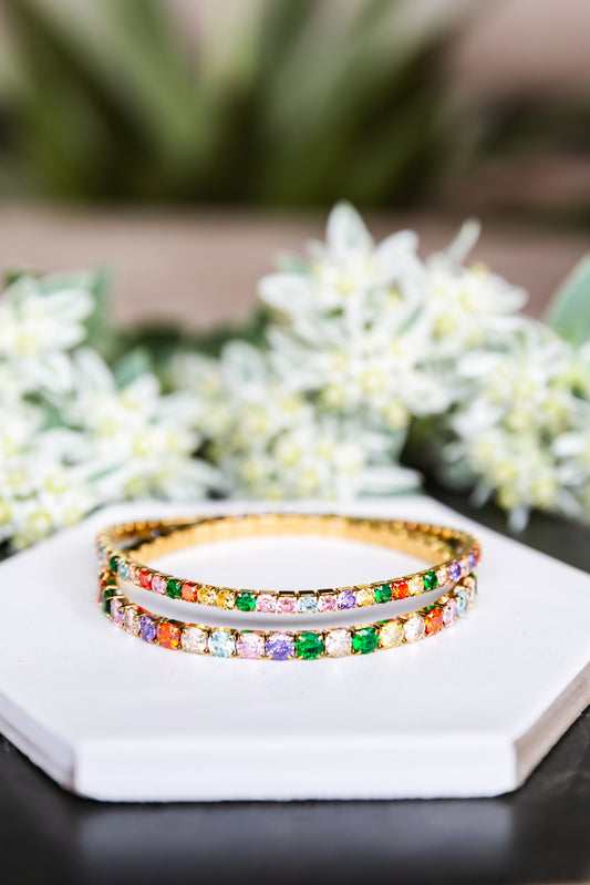 VEITA Jewelry Celeste Stretch Bracelet in Multi featuring multicolor zircon stones and gold plating