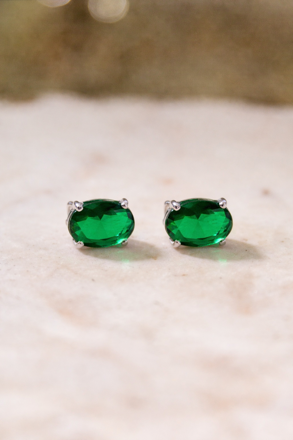 Oval CZ Studs in Green