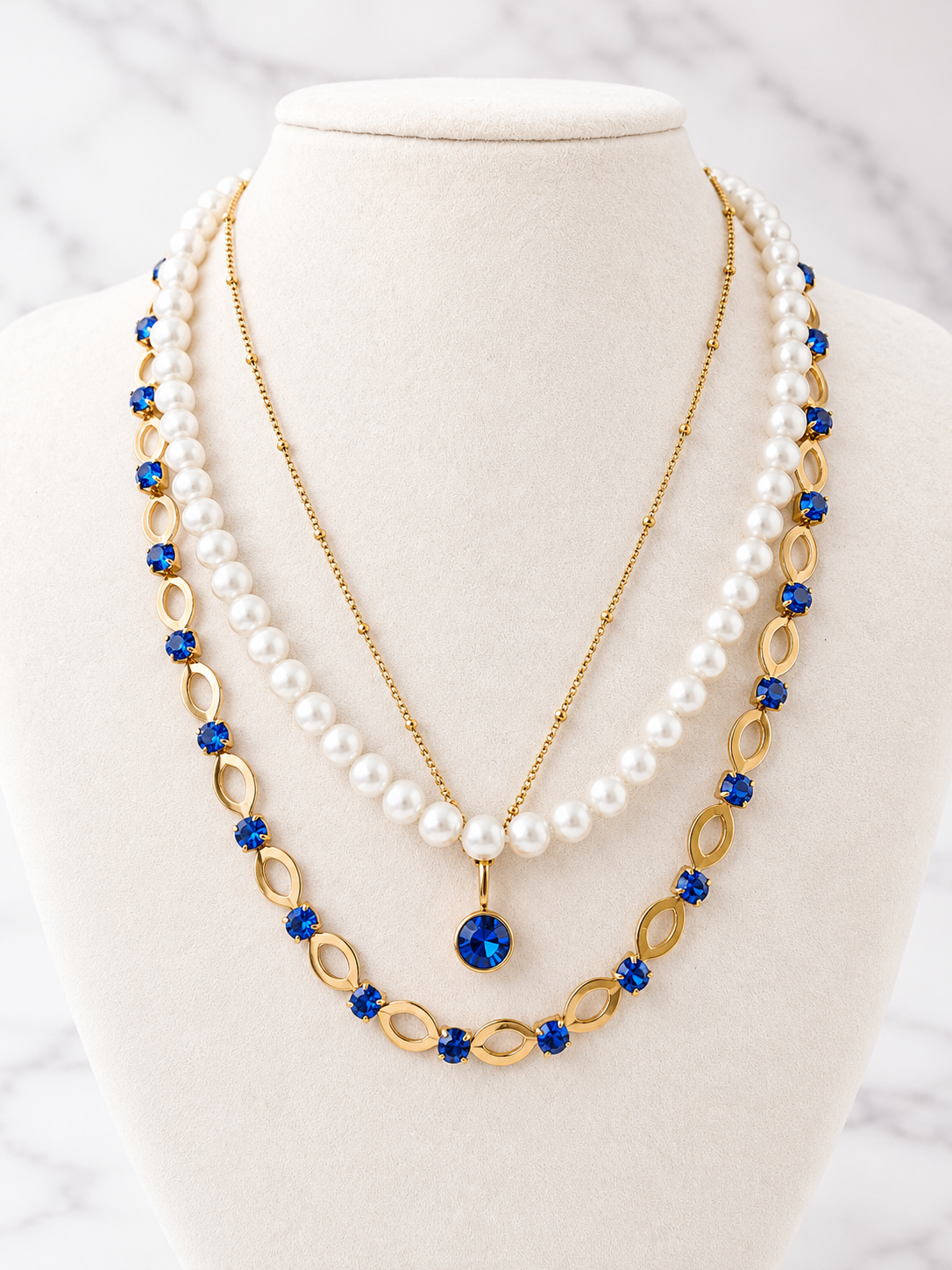 Classic Birthstone Necklace and Poolside Luxe Necklace with Pearl Necklace