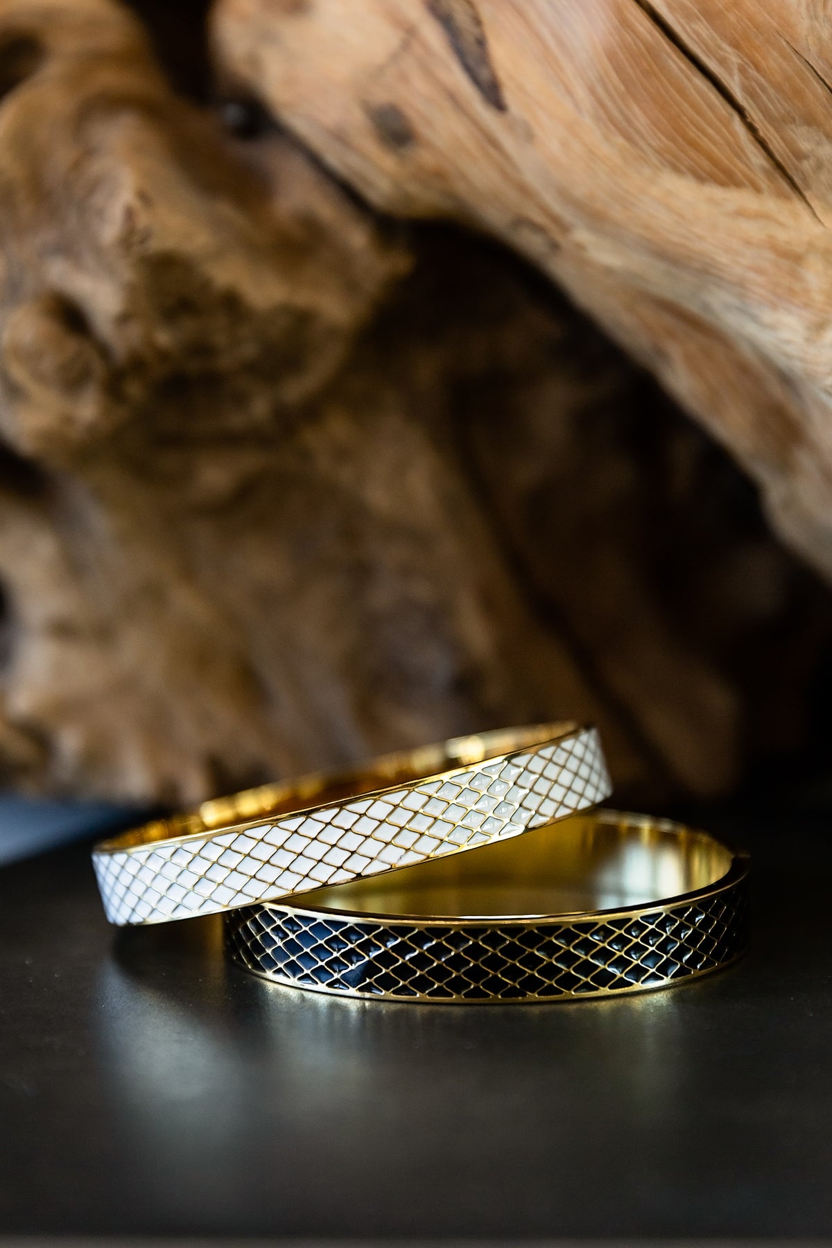 VEITA Jewelry Costal Bangle featuring a textured snake-like pattern in 18kt gold-plated stainless steel