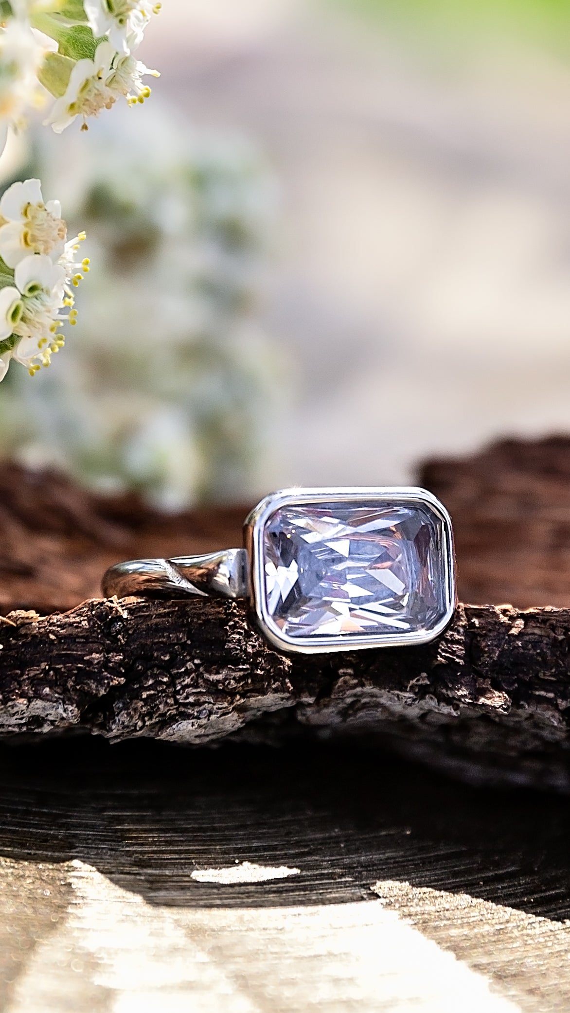 Detail view of the Daydream Ring by VEITA Jewelry featuring a polished 18kt white gold plated finish and sculptural statement design.