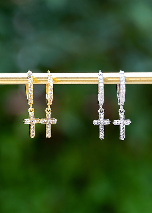 Cross Huggie Hoops