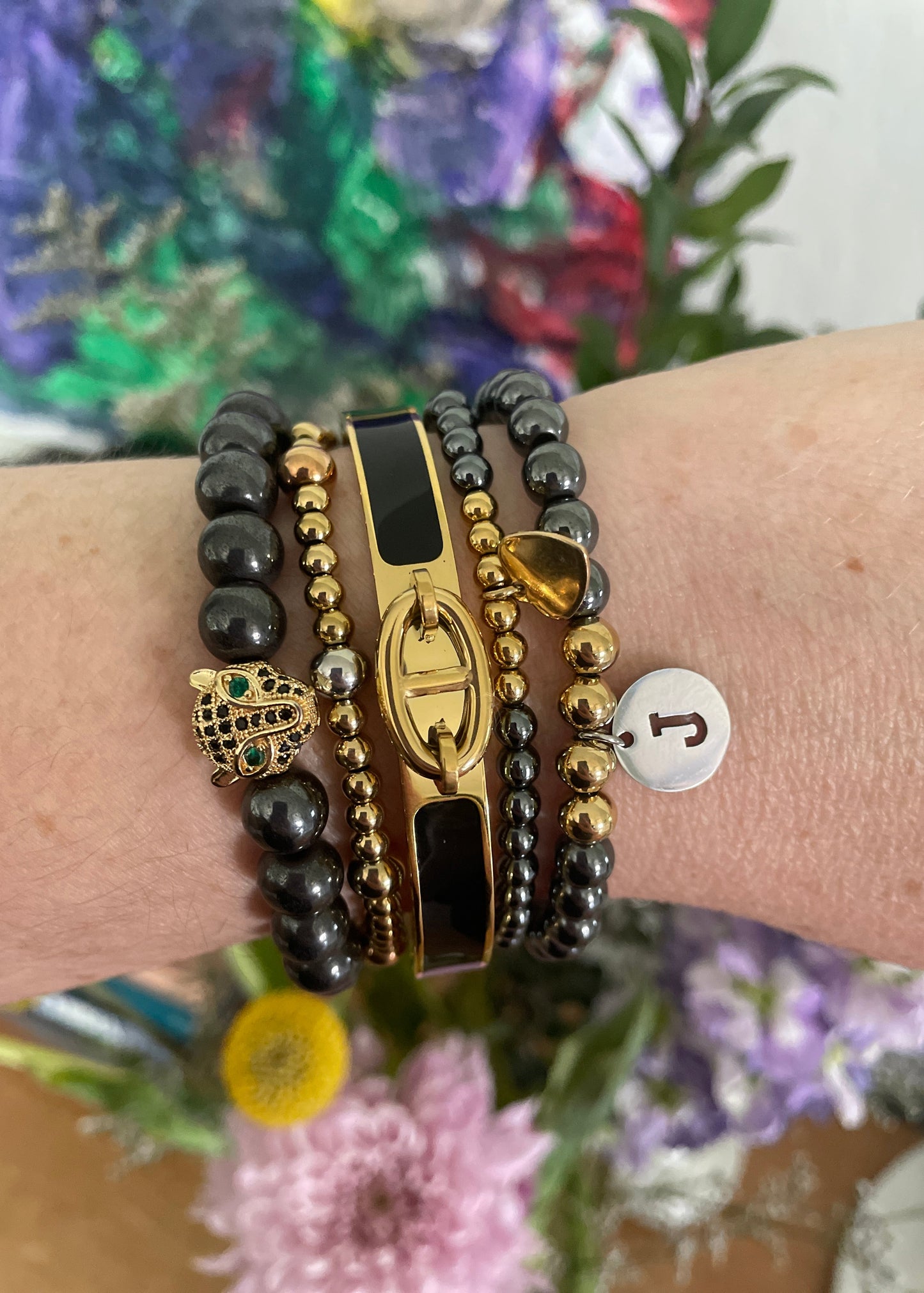 Hematite Initial Beaded Bracelet | Pre-Order