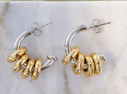 Inez silver with gold hoop earrings featuring removable rings and polished finish for versatile styling