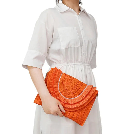 Raffia Fold Over Clutch