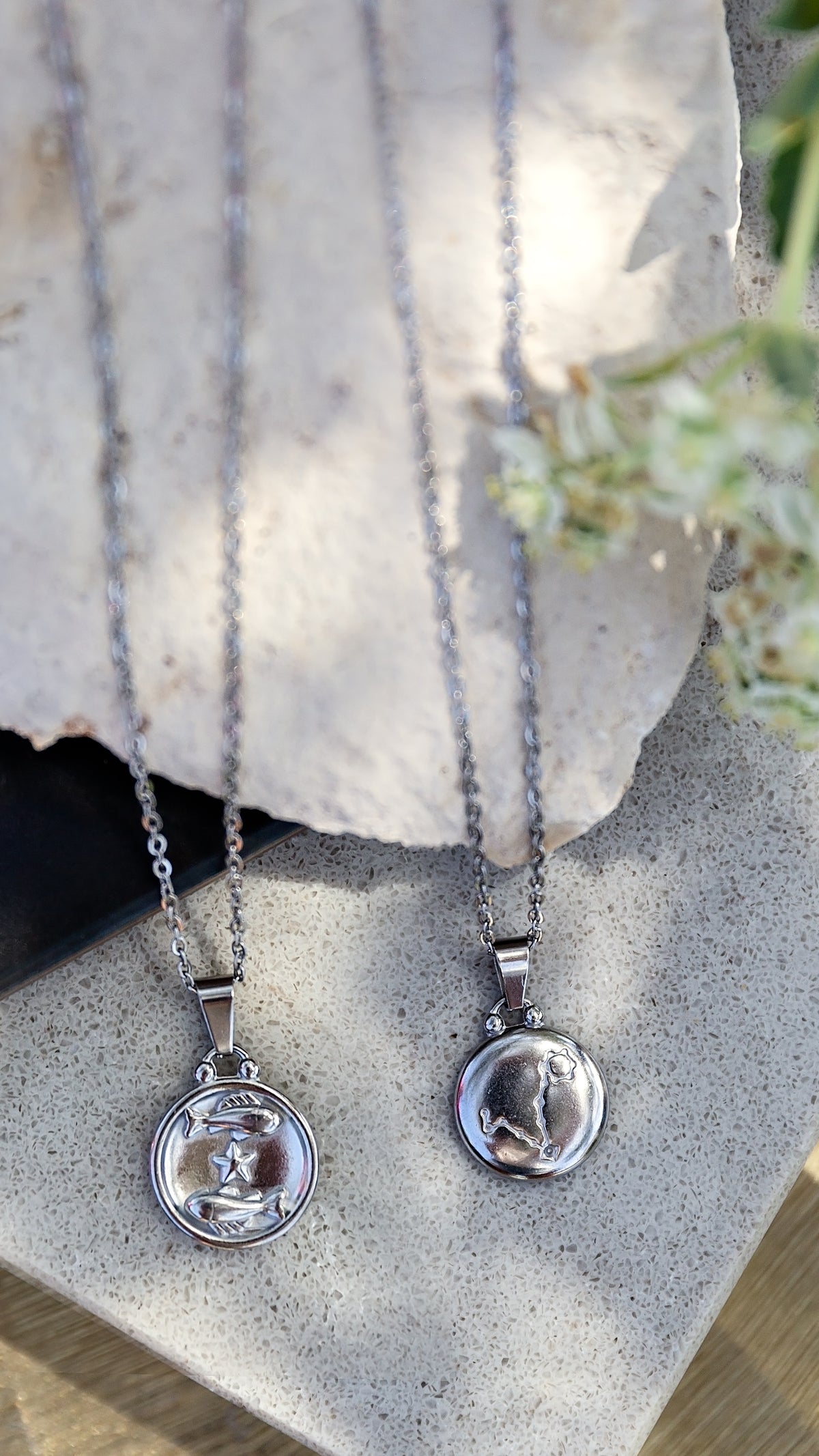 Reversible Zodiac Necklace from the LUNA chapter of the Alchemy Collection by VEITA Jewelry, featuring a round zodiac pendant on a delicate chain.