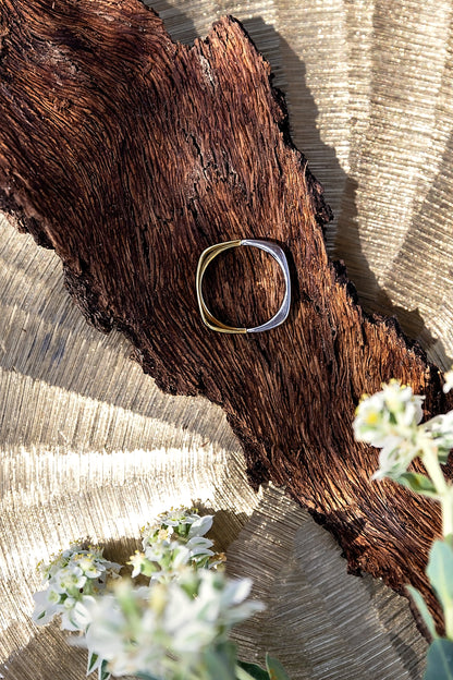 Detail view of the Roux Stacking Ring by VEITA Jewelry, showing its smooth, high-polished gold plated design.