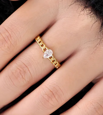 Chain Link CZ Stone Ring (Pre-Order)