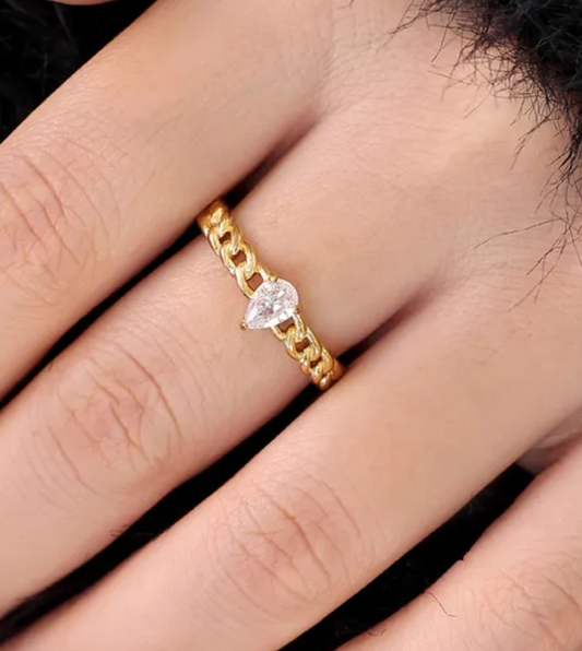 Chain Link CZ Stone Ring | Pre-Order