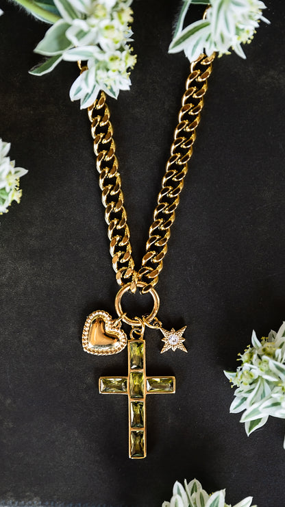 VEITA Jewelry Selah Necklace featuring a chunky gold chain with zircon stone charms