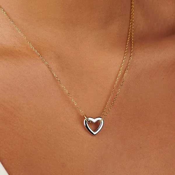 Elizabeth Double Chain Heart Necklace (Pre-Order)