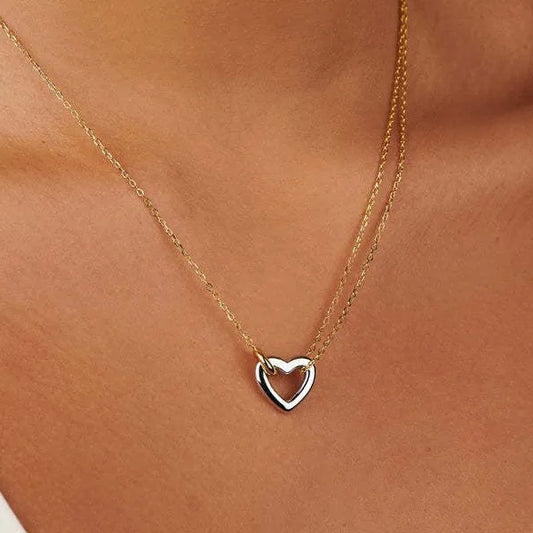 Elizabeth Double Chain Heart Necklace (Pre-Order)