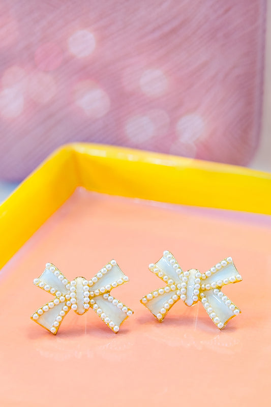 Pearlescent Bow Statement Studs