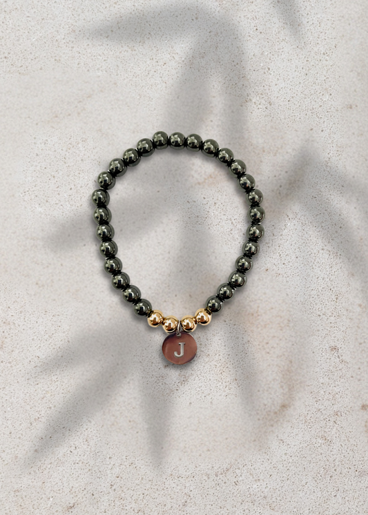 Hematite Initial Beaded Bracelet | Pre-Order
