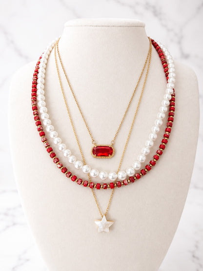 Veita necklace stack with Estrela (star) - Kiera (oval crystal) - Gidget Beaded Necklace