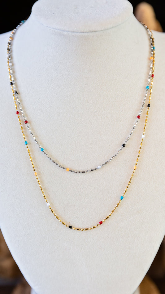 VEITA Jewelry Wendy Layering Necklace featuring delicate gold chain with colorful enamel bead accents