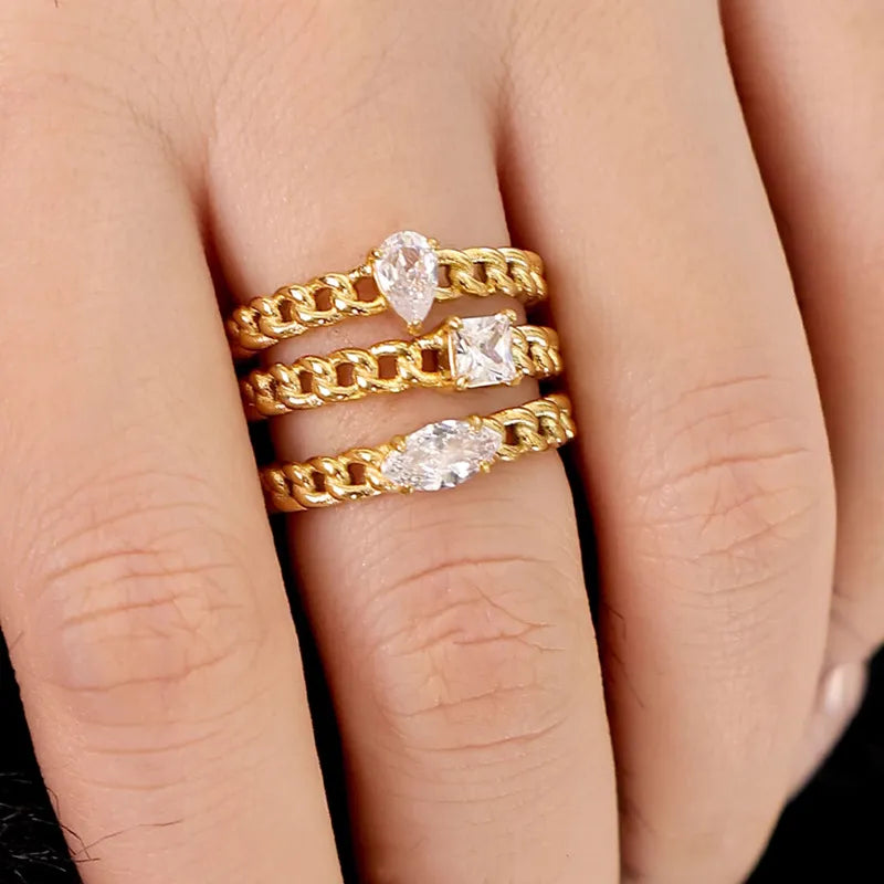 Chain Link CZ Stone Ring (Pre-Order)