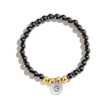 Hematite Initial Beaded Bracelet | Pre-Order