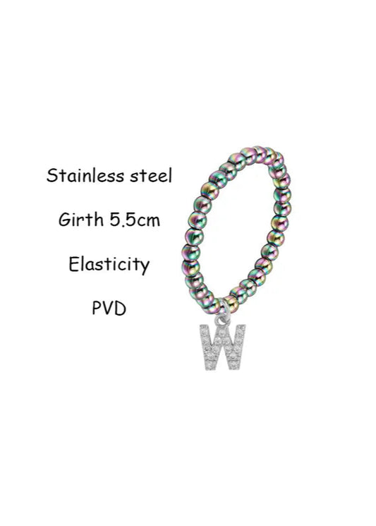 Initial Stretch Bead Ring in Rainbow Steel | Pre-Order