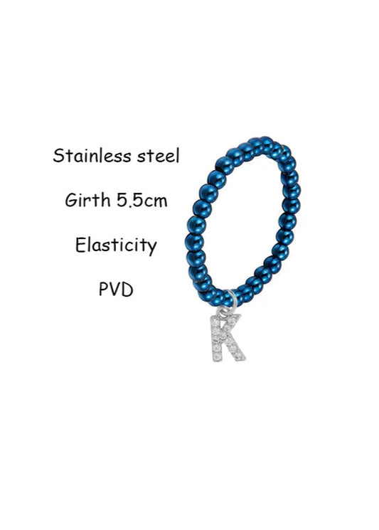 Initial Stretch Bead Ring in Blue | Pre-Order