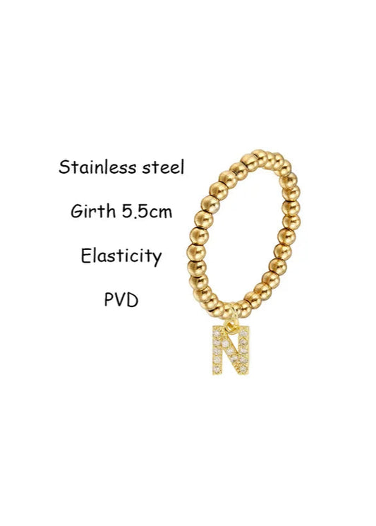 Initial Stretch Bead Ring in Gold | Pre-Order