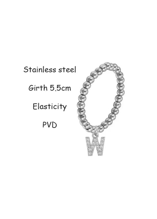 Initial Stretch Bead Ring in Silver | Pre-Order