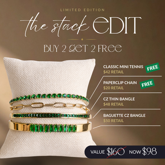 Value breakdown graphic for VEITA 4-piece bracelet stack showing individual bracelet values totaling $160 and stack price of $98