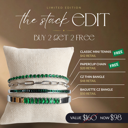 Value breakdown graphic for VEITA 4-piece bracelet stack showing individual bracelet values totaling $160 and stack price of $98